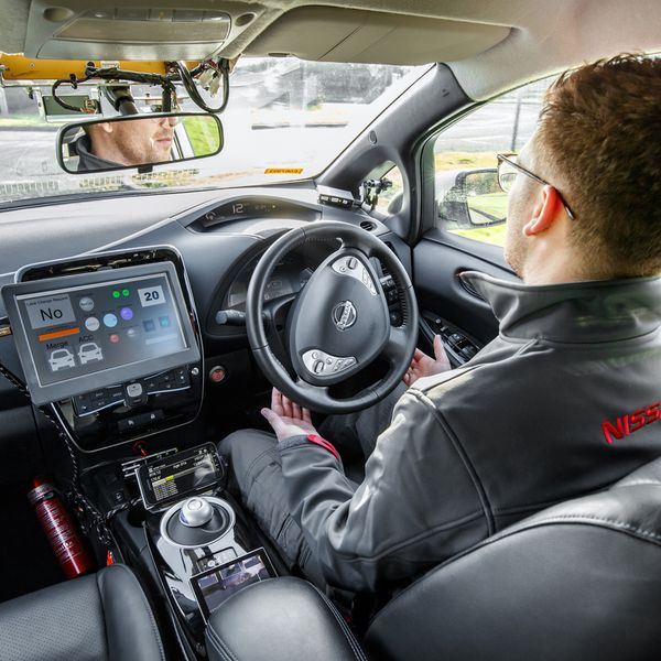 Self driving autonomous Nissan Leaf prototype, interior shot